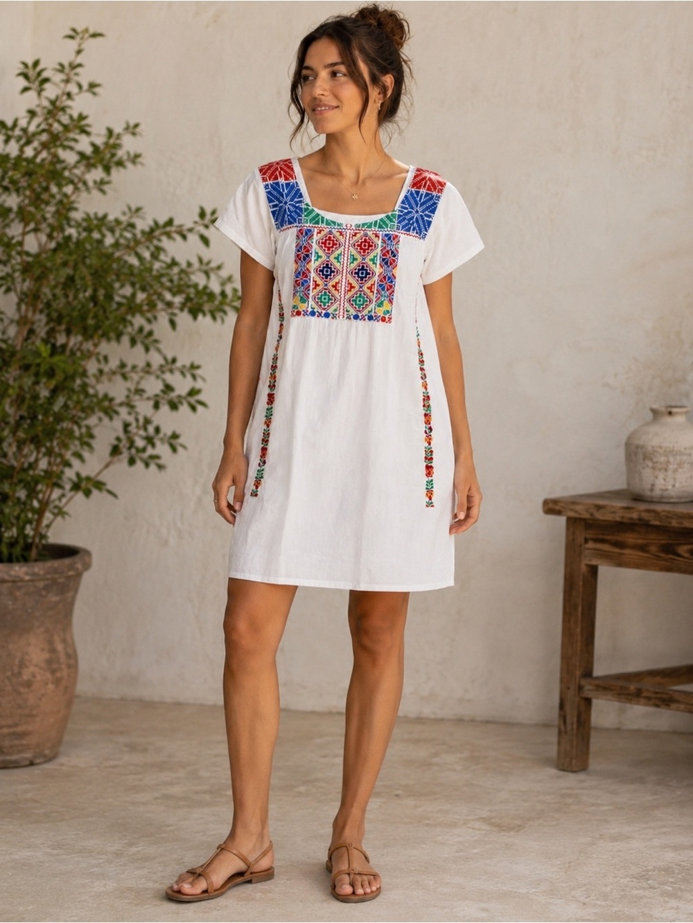 Fragonard S dress short  sleeves Embroidery white